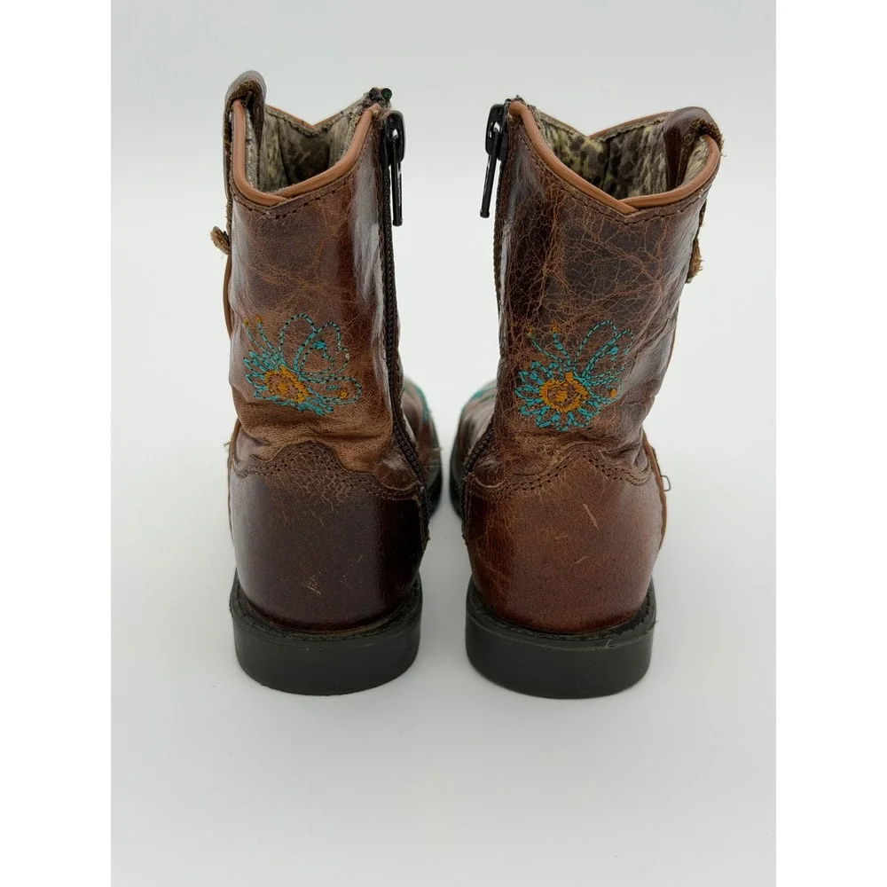 Shyanne Girls Brown Leather Floral Embroidered Western Boots 43833 T Size 7 D